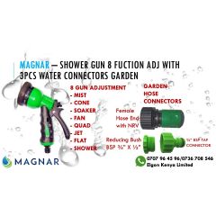 MAGNAR – SHOWER GUN 7 or 8 FUNCTION ADJ WITH 3pcs Water Connectors Garden